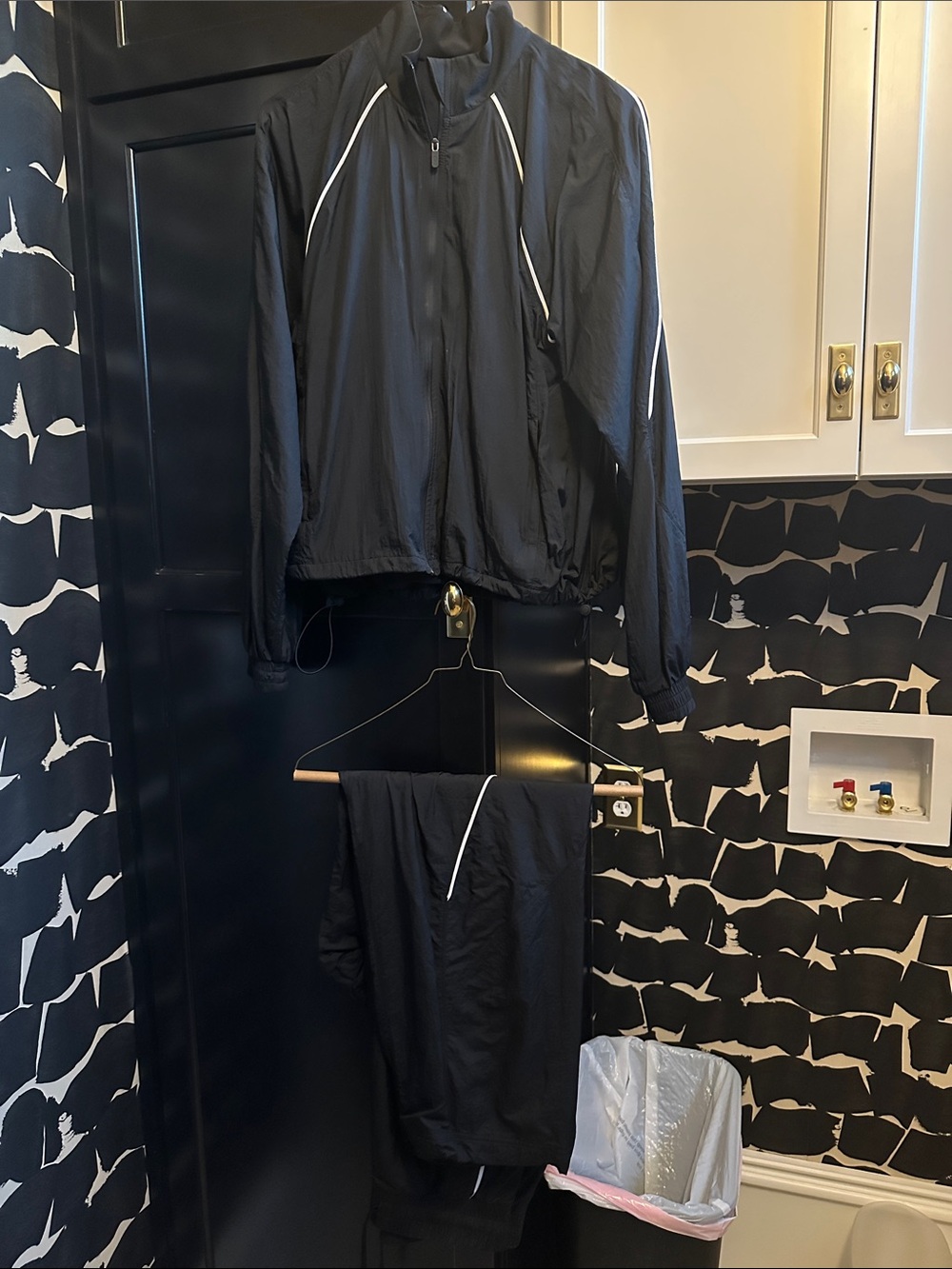 lululemon athletica Black Windbreaker Jacket and Pants Set with White Piping
